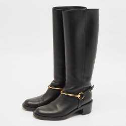 Gucci Black Leather Horsebit Knee Length Boots Size 35