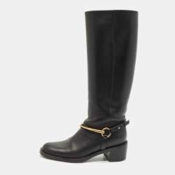 Gucci Black Leather Horsebit Knee Length Boots Size 35