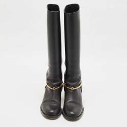 Gucci Black Leather Horsebit Knee Length Boots Size 35