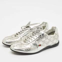 Gucci Silver Guccissima Leather Low Top Sneakers Size 38.5