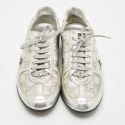 Gucci Silver Guccissima Leather Low Top Sneakers Size 38.5
