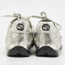 Gucci Silver Guccissima Leather Low Top Sneakers Size 38.5