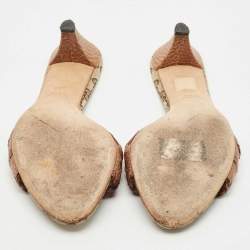 Gucci Brown Leather and GG Canvas Slide Sandals Size 37.5