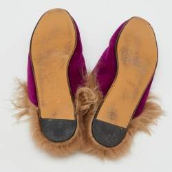 Gucci Purple Fur and Velvet Princetown Mules Size 38