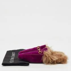 Gucci Purple Fur and Velvet Princetown Mules Size 38