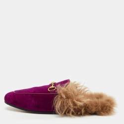 Gucci Purple Fur and Velvet Princetown Mules Size 38