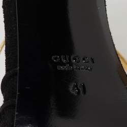 Gucci Black/Gold Suede and Leather Tiger Charm Embellished Ankle Strap Sandals Size 41