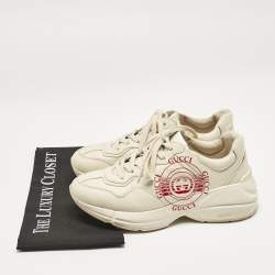 Gucci Cream Leather Disk Print Rhyton Sneakers Size 38
