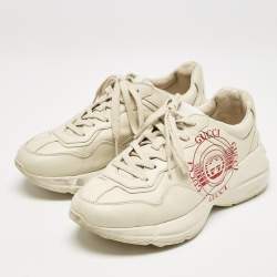 Gucci Cream Leather Disk Print Rhyton Sneakers Size 38