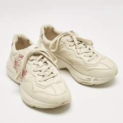 Gucci Cream Leather Disk Print Rhyton Sneakers Size 38