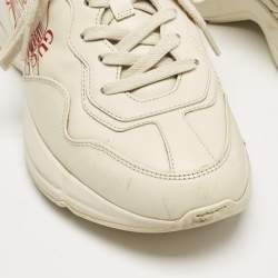 Gucci Cream Leather Disk Print Rhyton Sneakers Size 38