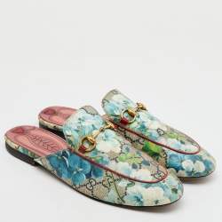 Gucci Multicolor GG Supreme Canvas Blooms Princetown Flat Mules Size 38.5