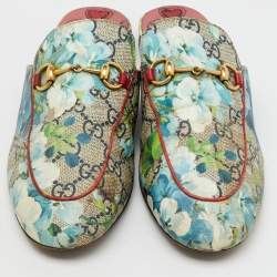 Gucci Multicolor GG Supreme Canvas Blooms Princetown Flat Mules Size 38.5