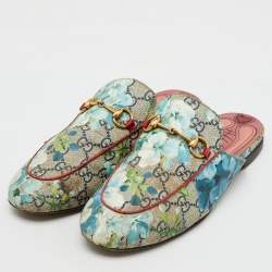 Gucci Multicolor GG Supreme Canvas Blooms Princetown Flat Mules Size 38.5