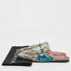 Gucci Multicolor GG Supreme Canvas Blooms Princetown Flat Mules Size 38.5