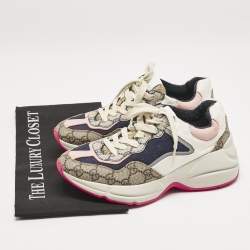 Gucci Multicolor GG Supreme Canvas and Leather Rhyton Sneakers Size 36.5