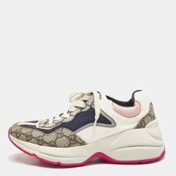 Gucci Multicolor GG Supreme Canvas and Leather Rhyton Sneakers Size 36.5