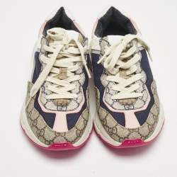 Gucci Multicolor GG Supreme Canvas and Leather Rhyton Sneakers Size 36.5