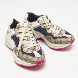 Gucci Multicolor GG Supreme Canvas and Leather Rhyton Sneakers Size 36.5
