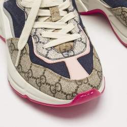 Gucci Multicolor GG Supreme Canvas and Leather Rhyton Sneakers Size 36.5