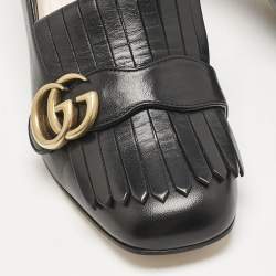 مملوكة مسبقًا Gucci Black Leather Marmont GG Fringe Detail Block Heel Pumps Size 39