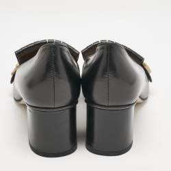 مملوكة مسبقًا Gucci Black Leather Marmont GG Fringe Detail Block Heel Pumps Size 39