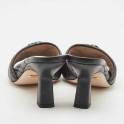 Pre Owned Gucci Black Matelasse Leather GG Marmont Slide Sandals Size 36