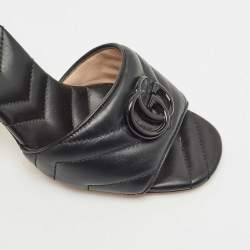 Pre Owned Gucci Black Matelasse Leather GG Marmont Slide Sandals Size 36