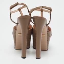 Gucci Beige Leather Angel Platform Sandals Size 36.5