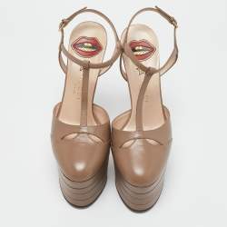 Gucci Beige Leather Angel Platform Sandals Size 36.5