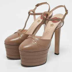 Gucci Beige Leather Angel Platform Sandals Size 36.5