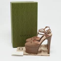 Gucci Beige Leather Angel Platform Sandals Size 36.5