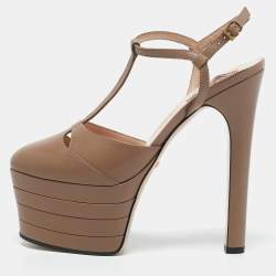 Gucci Beige Leather Angel Platform Sandals Size 36.5