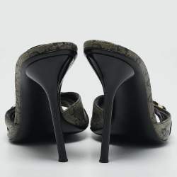 Gucci Grey/Navy Blue GG Supreme Canvas Horsebit Open Toe Slide Sandals Size 37