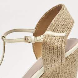 Gucci White Patent Leather Horsebit T-Strap Espadrille Platform Wedge Sandals Size 37