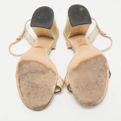 Gucci Metallic Gold Crinkled Leather GG Marmont Ankle Strap Sandals Size 39