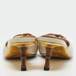 Gucci Cream Leather Unia Crystal Embellished Mules Size 38