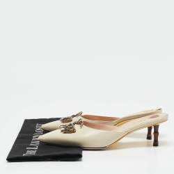 Gucci Cream Leather Unia Crystal Embellished Mules Size 38