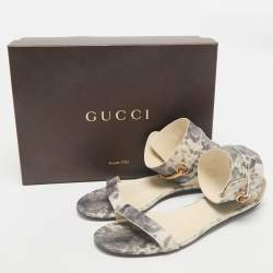 Gucci Grey Python Embossed Leather Horsebit Flat Sandals Size 39.5