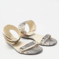 Gucci Grey Python Embossed Leather Horsebit Flat Sandals Size 39.5