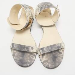 Gucci Grey Python Embossed Leather Horsebit Flat Sandals Size 39.5