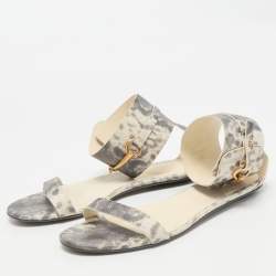 Gucci Grey Python Embossed Leather Horsebit Flat Sandals Size 39.5
