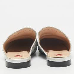 Gucci Silver Glitter Princetown Horsebit Flat Mules Size 40
