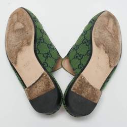 Gucci Green/Navy Blue GG Canvas Princetown Horsebit Flat Mules Size 38
