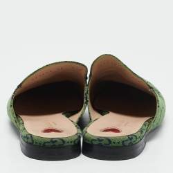 Gucci Green/Navy Blue GG Canvas Princetown Horsebit Flat Mules Size 38