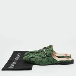 Gucci Green/Navy Blue GG Canvas Princetown Horsebit Flat Mules Size 38