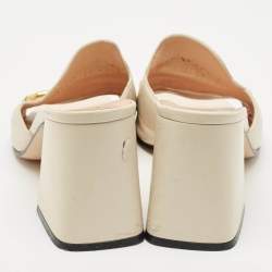 Gucci Off White Leather Horsebit Block Heel Slide Sandals Size 39