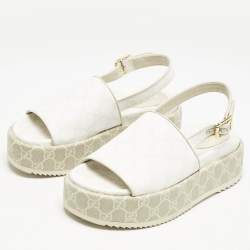 Gucci White/Beige GG Supreme Canvas Platform Sandals Size 38.5