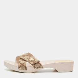 Pre Owned Gucci Beige GG Canvas Wooden Slide Sandals Size 38.5