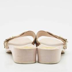 Pre Owned Gucci Beige GG Canvas Wooden Slide Sandals Size 38.5
